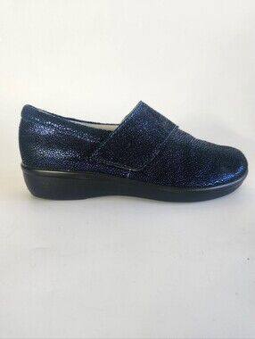 Alegria Cosmos Blue Sparkle Leather Slip On Shoes Clogs Womens Size 8- 8.5 Wide